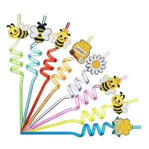 Yellow Bee Model Reusable Adjustable Spiral Straw Plastic PVC Silicone 3D Farmhouse Romance Anime Retro Promotion Supplies