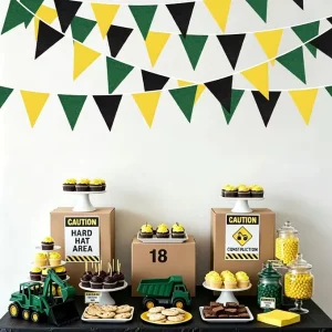 Yellow Green Black Pennant String Flags Polyester Banner for Birthday Party Decorations