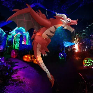 Yulong Style 1 15 meter Halloween Inflatable Polyester Dragon Air Figure LED Illuminated Hanging Ornament Flame Throated Flying
