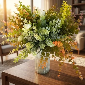 ZZLTY Artificial Plastic Eucalyptus Leaves Green 20 Heads Bouquet for Wedding Indoor Outdoor Use