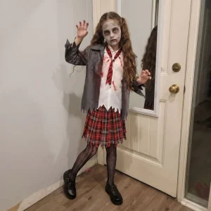 Zombie Student Costume for Girls 8 13 Years School Performance Cosplay Outfit Red Plaid Skirt With Jacket and Tie