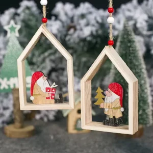 木制圣诞装饰品 三维绘画圣诞老人摆件 创意圣诞树装饰品