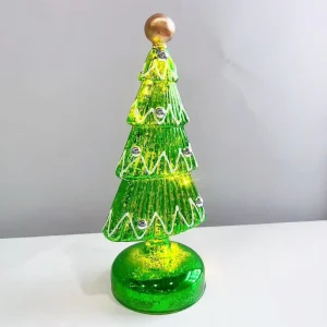 难忘的礼物闪光绿色纹理设计工匠吹制玻璃圣诞树装饰品，带发光二极管灯