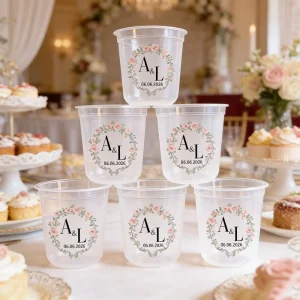 pp Custom Logo Clear Plastic Cups 12oz 360ml Holiday Wedding Party Elegant Disposable Cup Fancy Birthday Cup Bride Monogram